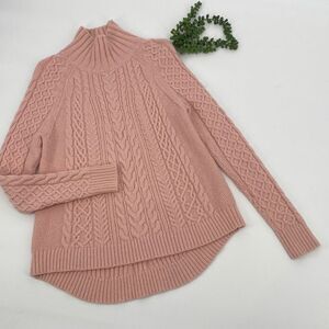 Ann Taylor Fisherman's Cable Alpaca Wool‎ Blend High Low Sweater Pullover Pink S